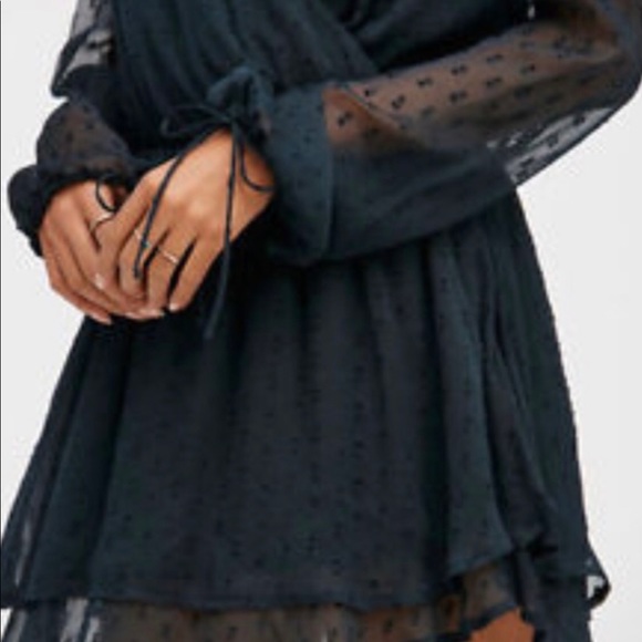 Free People XS Daliah Swiss Dot Deep Black Teal Mini Dress - Picture 3 of 6